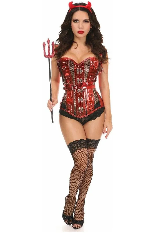 Corset in muted blue-Top Drawer 4 PC Sexy Devil Corset Costume