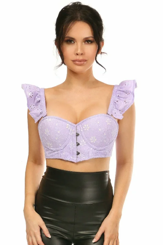 Rechargeable clit air dildos-Lavish Lavender Eyelet Underwire Bustier Top w/Removable Ruffle Sleeves