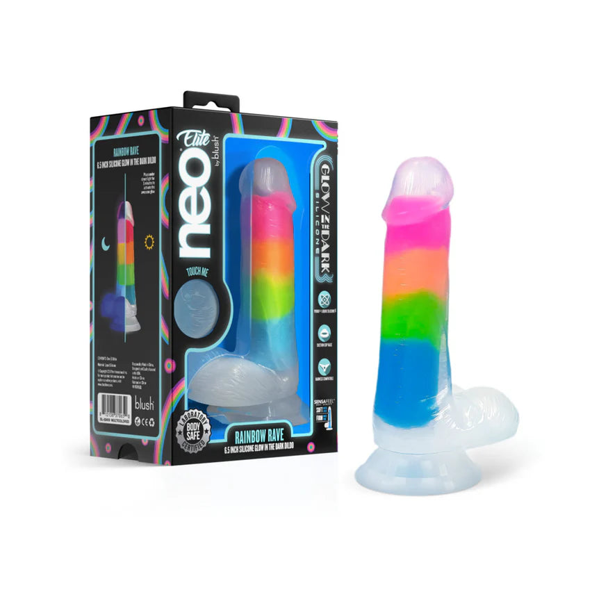 echo-dildo-Neo Elite Glow in the Dark Silicone Rainbow Rave Dildo