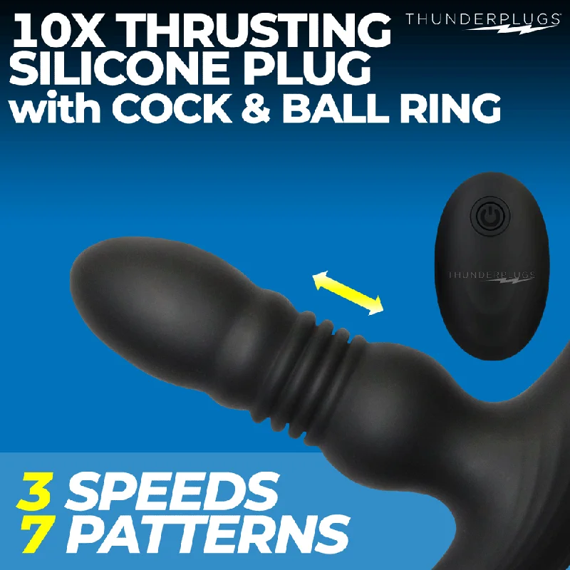 Vibrator plush edge-Thrusting Vibrator with Cock and Ball Ring and Remote