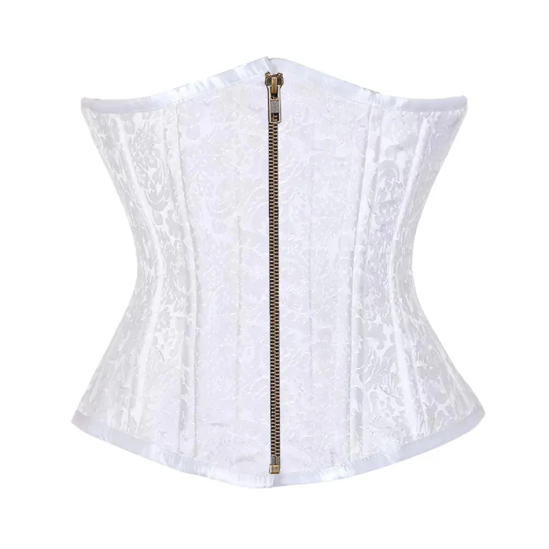 Corset dress for winter glamour-White Brocade Double Bone Front Antique Zipper Gothic Underbust Bustier Corset