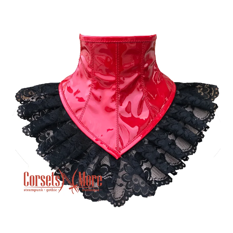 BDSM toy cuff grips-Red PVC Leather Neck Lace Choker Collar Corset