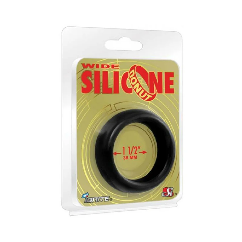 cock ring curve-Wide Silicone Donut Black 1.5"