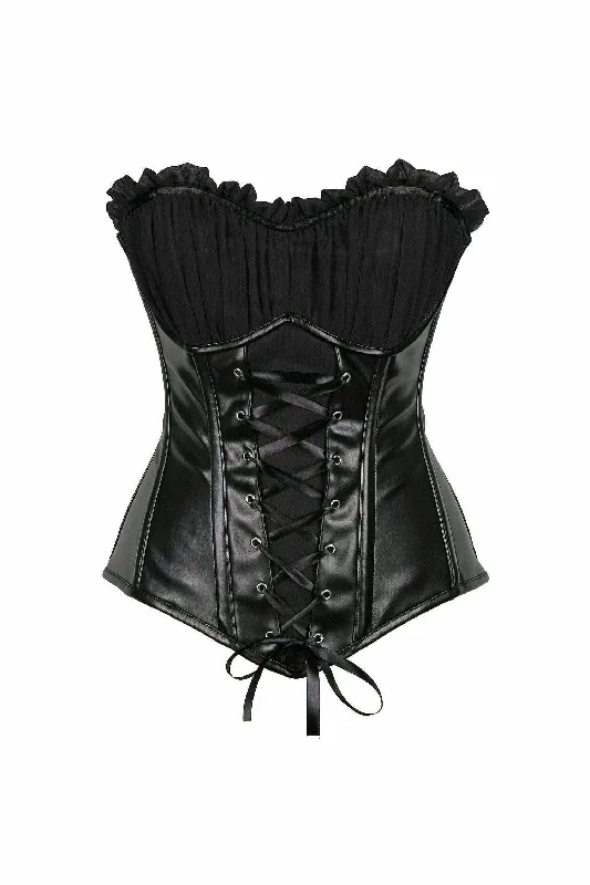 Silent G-spot rings-Top Drawer Black Faux Leather Lace-Up Steel Boned Corset