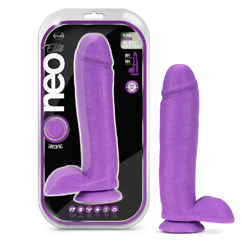 jolt-dildo-Neo Elite By Blush® | Neon Purple: 10.5-Inch Long Dildo - Made with Purio™ Silicone & SensaFeel® Dual Density Realistic Technology