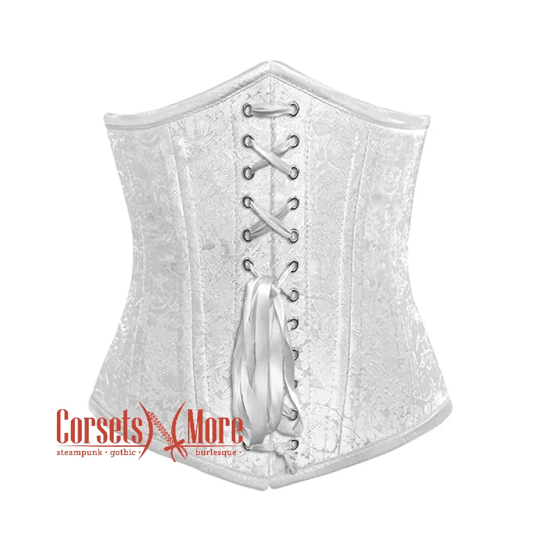 Corset dress in pale cerise-Plus Size White Brocade Front Lace Double Bone Steampunk Gothic Waist Training Underbust Corset Bustier Top