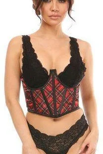 Rechargeable G-spot beads-Plaid Satin Open Cup Waist Cincher