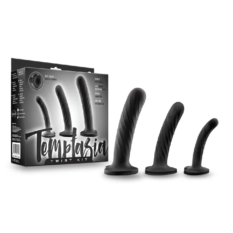 pivot-dildo-Temptasia By Blush® | Twist Kit Black 4.5, 5.5, 7-Inch Long Dildo With Suction Cup Base