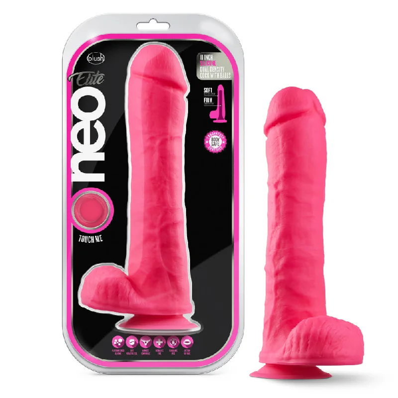 limp-dildo-Neo Elite By Blush® | Neon Pink: 11.5-Inch Long Dildo - Made with Purio™ Silicone & SensaFeel® Dual Density Realistic Technology