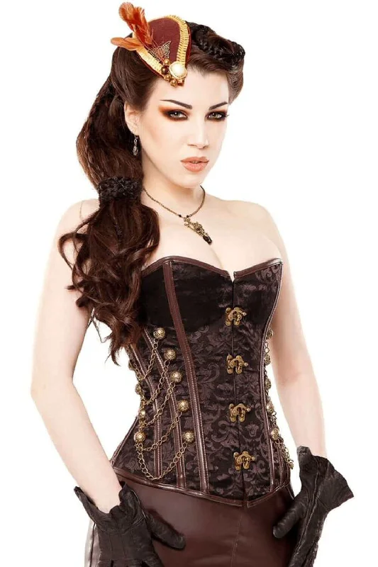 Corset with metallic cord-Playgirl Steel Boned Steampunk Corset With Vintage Brass