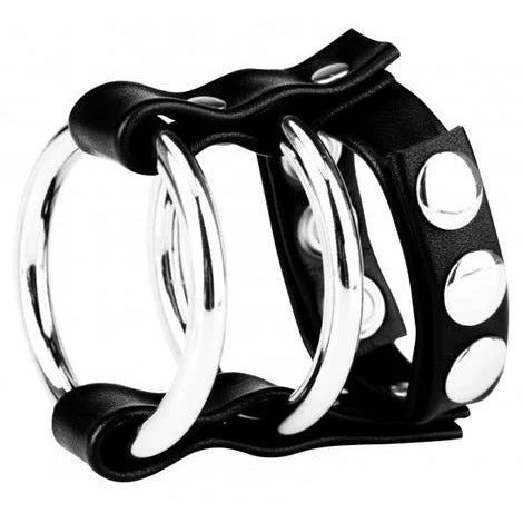 cock ring weekly-Metal Cock Ring With Adjustable Snap Ball Strap Double by C & B Gear