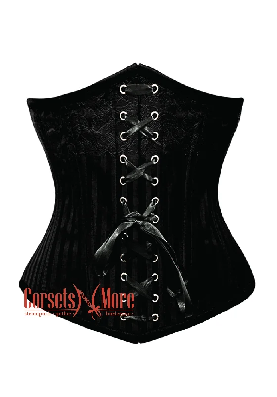 Corset in pale cerulean-Plus Size Black Brocade With Front Lace Gothic Burlesque Underbust Corset