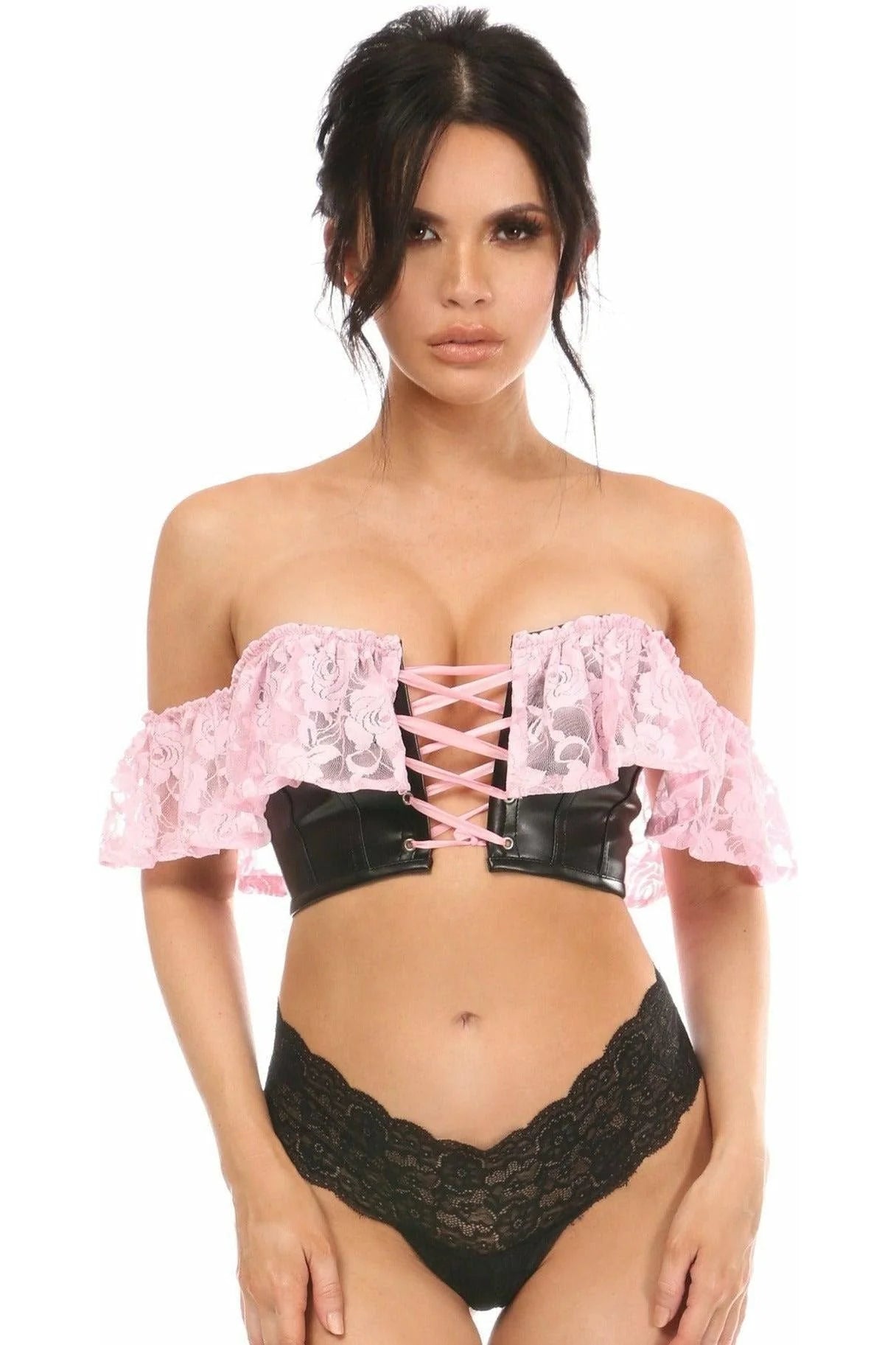 Premium anal wave toys-Faux Leather & Lace Bustier Top