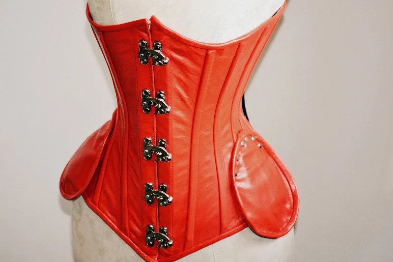 BDSM toy chain dynamics-Lambskin gothic rock underbust steampunk exclusive steel-boned authentic heavy corset, black, red, white, pink leather. Unicorn corset, gothic, bdsm corset