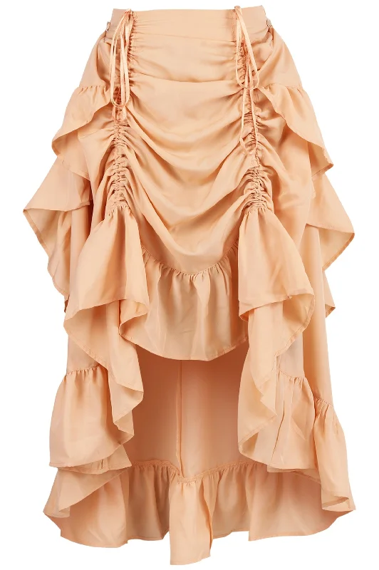 Silent air pulse wave toys-Beige Crepe Adjustable High Low Skirt