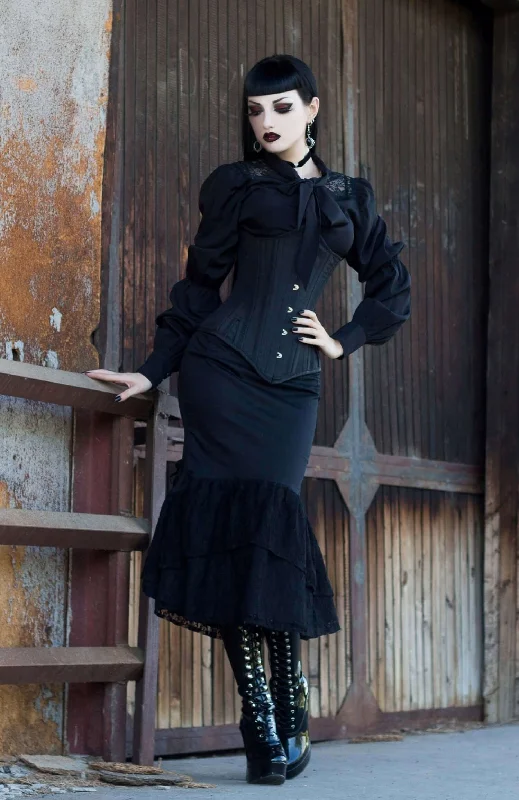 Corset with ruched detailing-Gothic Gored Corset & Black Patent Boots