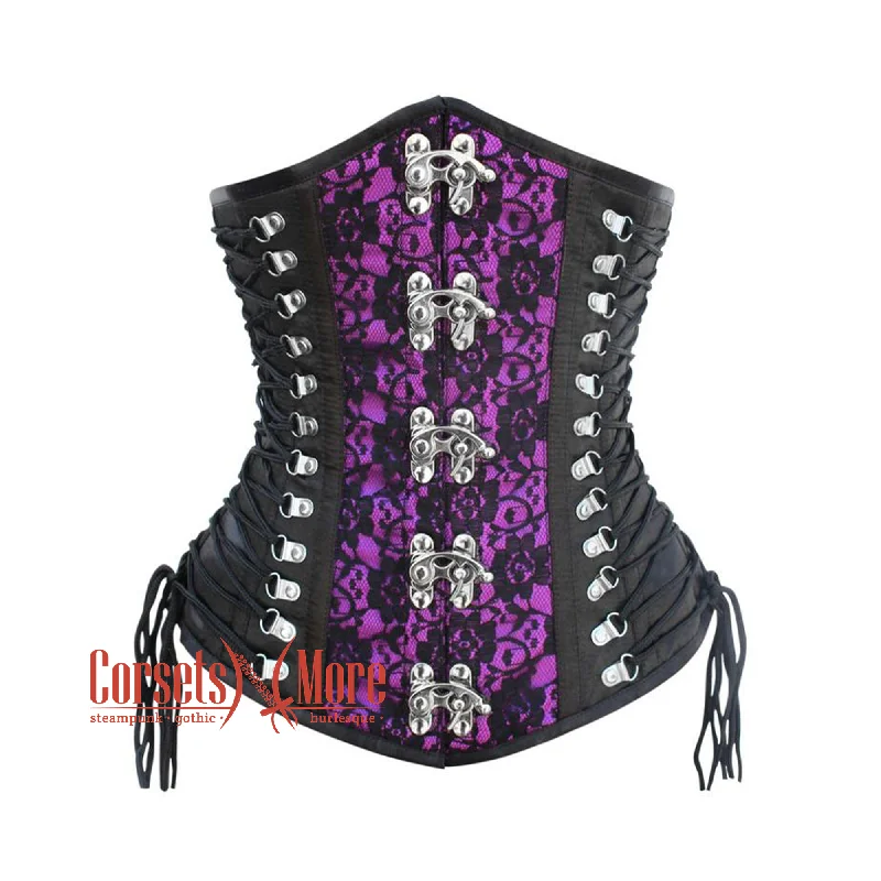 Corset in pale aqua-Purple And Black Satin Net Overlay Gothic Waist Training Steampunk Underbust Corset