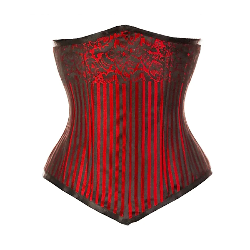 Corset for elegant chic-Red Brocade Double Boned Long Front Close Underbust Steampunk Corset