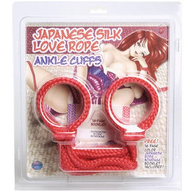 BDSM toy mask moods-Japanese Silk Love Rope Ankle Cuffs - Red