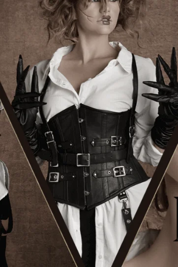 Corset in dark amethyst-Edward Scissorhands Underbust Leather Corset