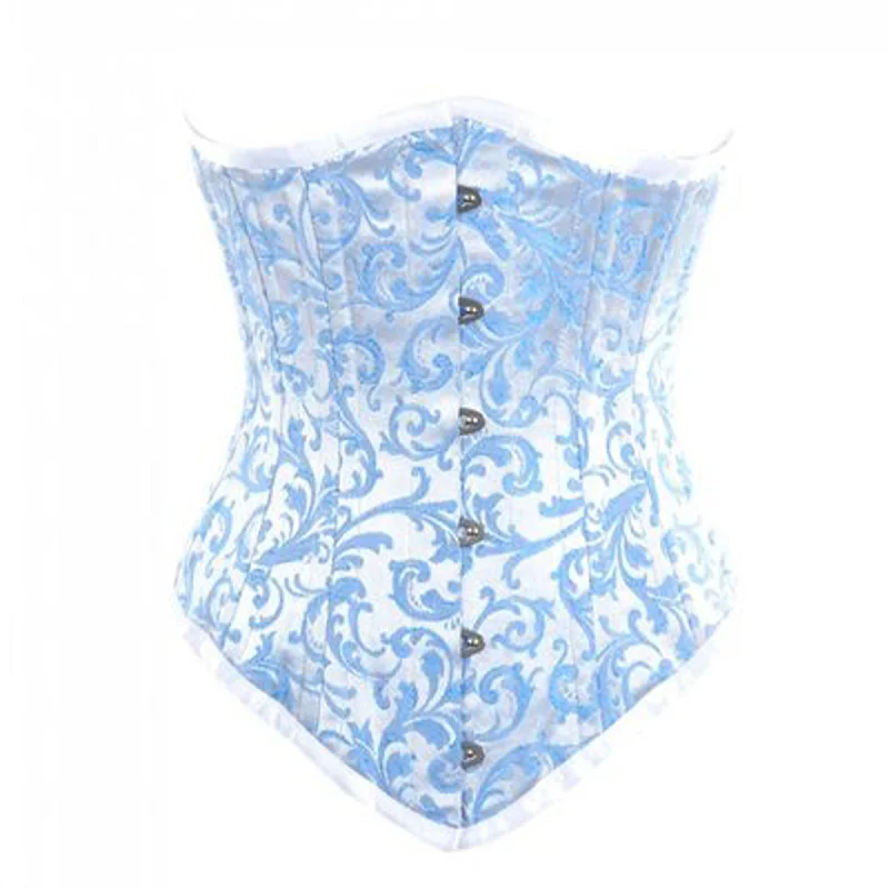 Corset dress in rich violet-Baby Blue Brocade Double Bone Gothic Underbust Bustier Corset