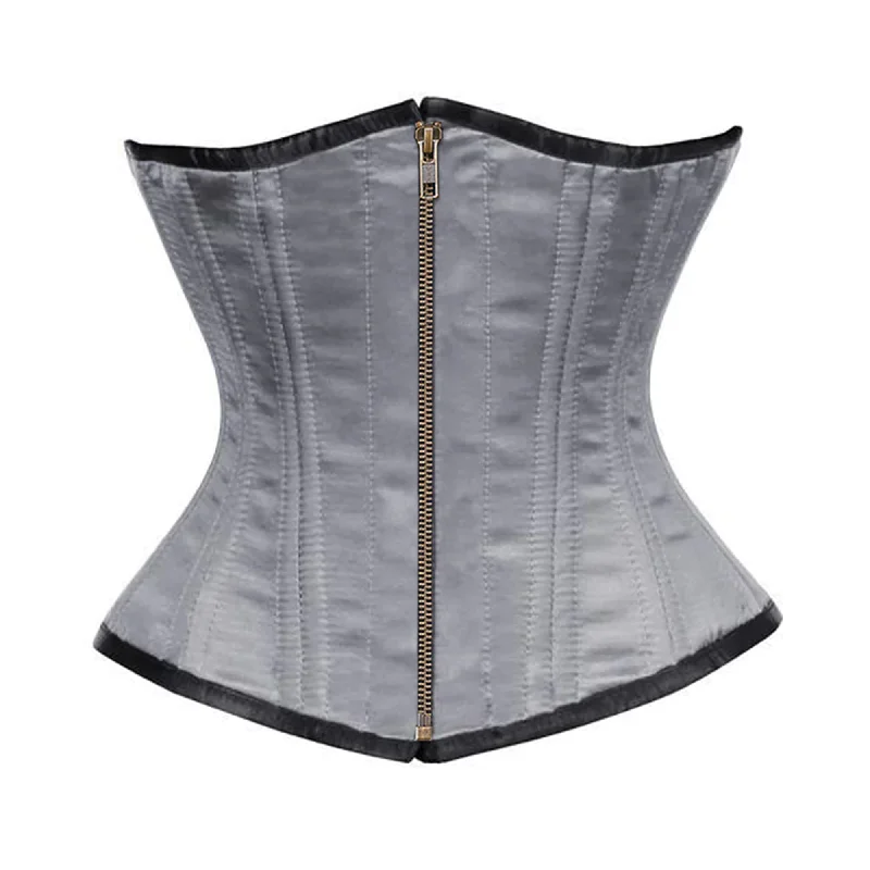 Corset in light violet-Grey Satin Double Bone Front Antique Zipper Gothic Underbust Bustier Corset