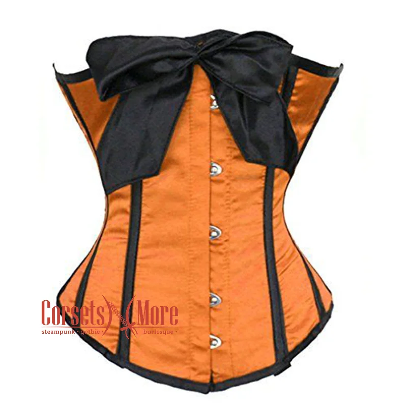 Corset with satin ribbon-Orange And Black Satin With Front Bow Design Gothic Underbust Bustier Corset