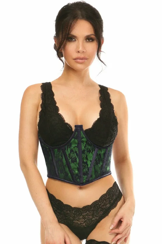 Rechargeable air pulse vibes-Lavish Green w/Black Lace Overlay Open Cup Waist Cincher