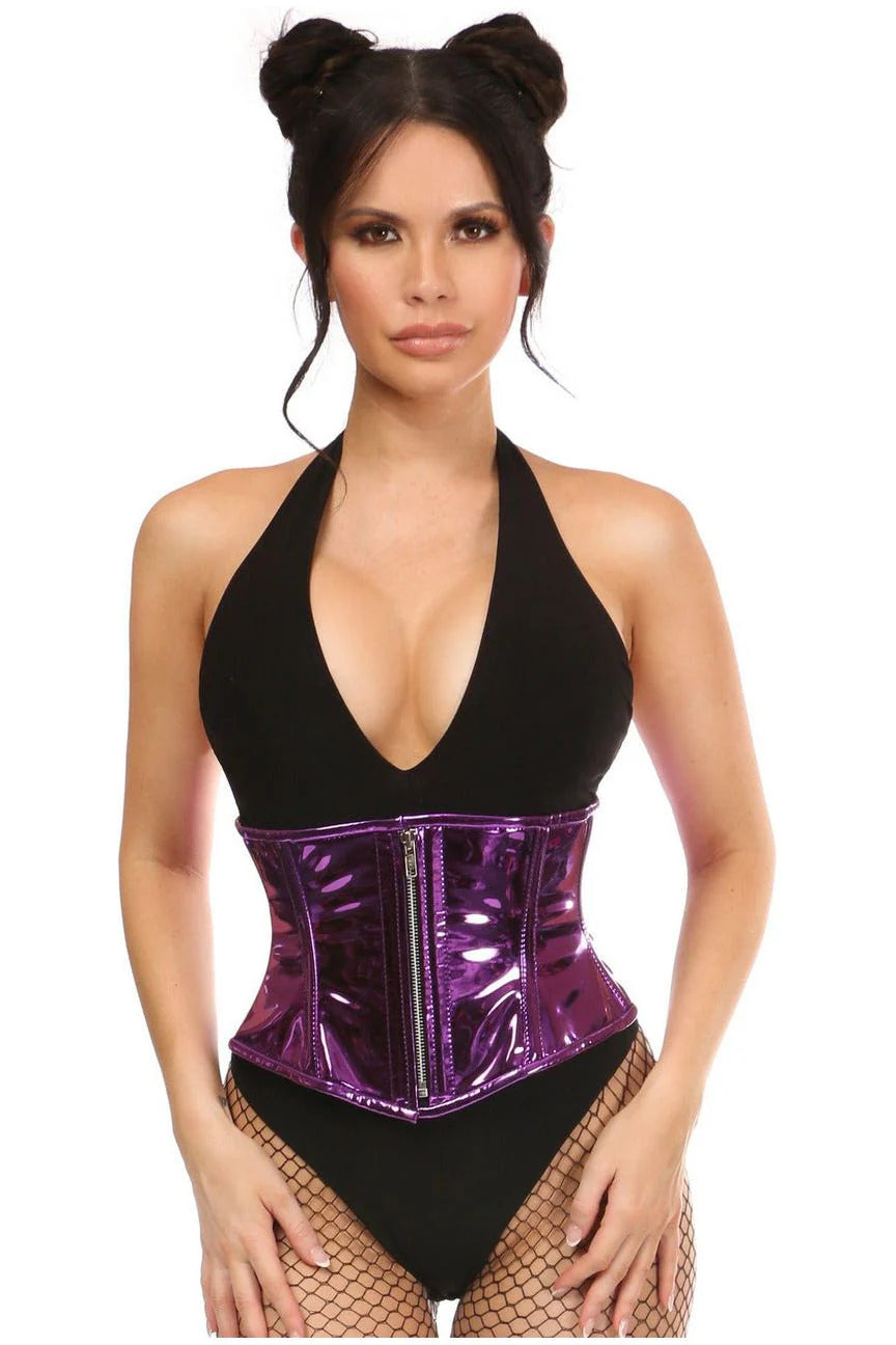 Sex toys with fine pulses-Metallic PVC Steel Boned Waist Corset