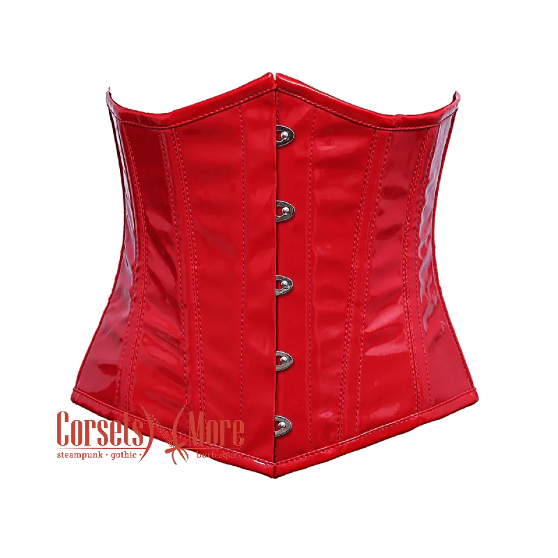 Corset for polished shaping-Red PVC Leather Front Busk Underbust Steampunk Corset