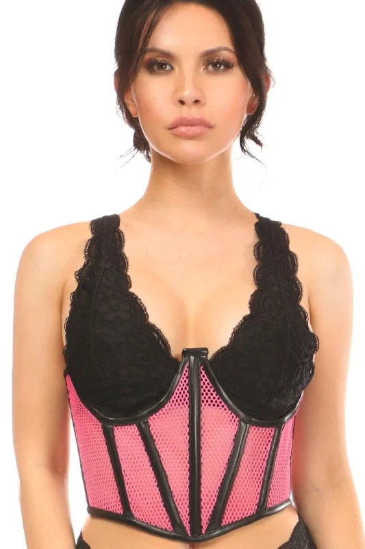 Silent anal plugs-Pink Fishnet Underwire Open Cup Waist Cincher