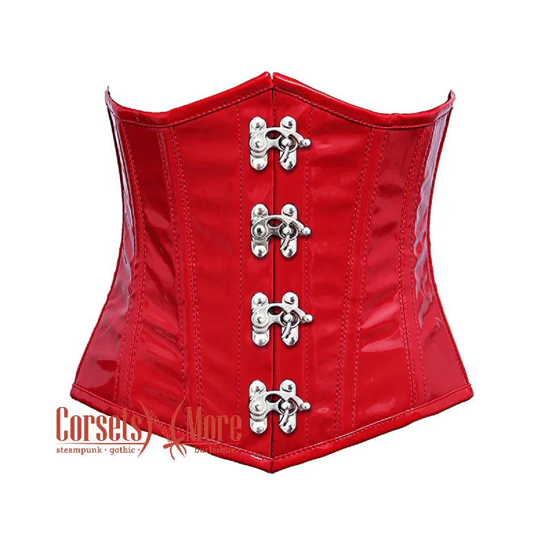 Corset in light mauve-Red PVC Leather Front Clasps Underbust Steampunk Corset