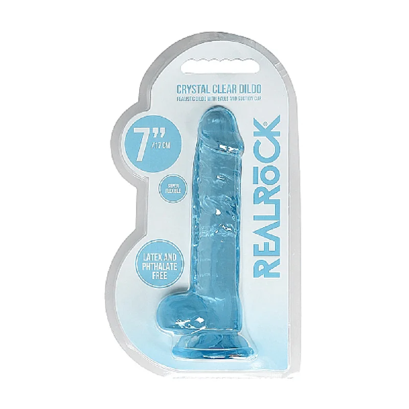 flare-glow-dildo-Realrock Crystal Clear Realistic Dildo With Balls 7 In. Blue