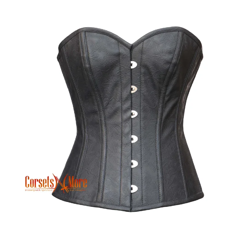 Corset with satin inserts-CorsetsNmore Women’s BlackFloralTexturedLeatherGothic Costume Overbust  Corset