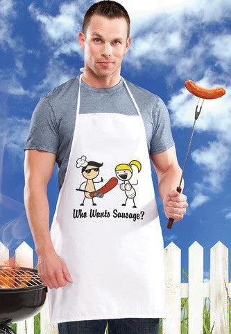 Silent air dildos-Who Wants Sausage?  BBQ Apron - White