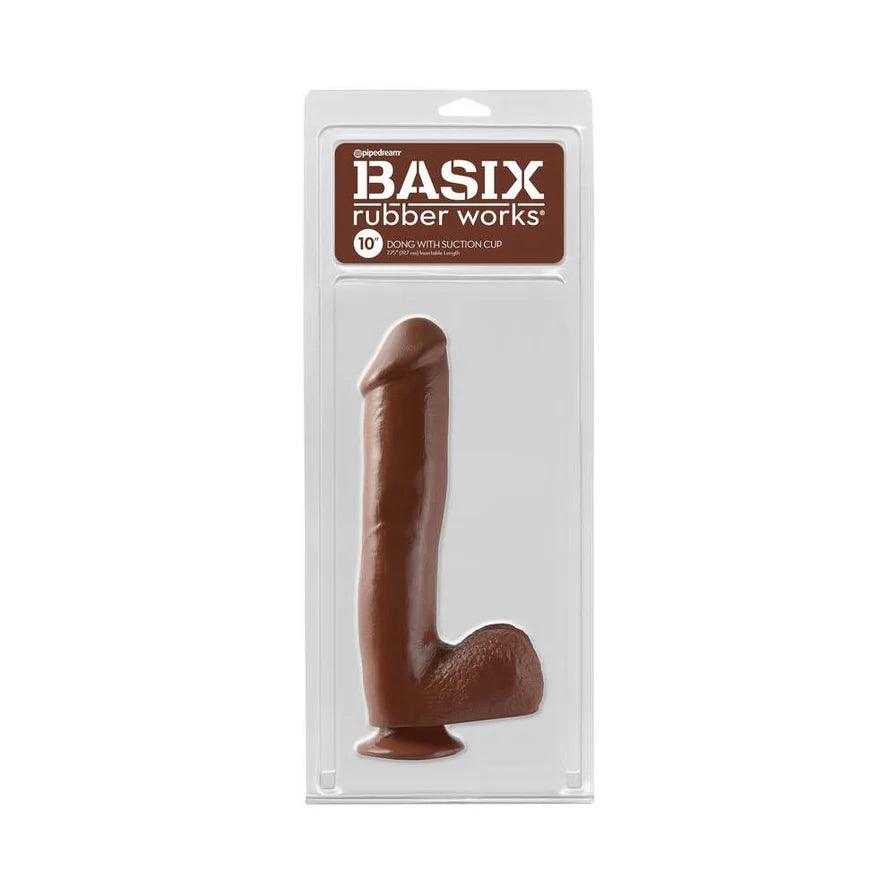 split-zone-dildo-Pipedream Basix Rubber Works 10 in. Dong With Balls & Suction Cup