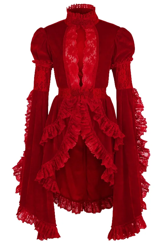 Rechargeable wave pulse beads-Dark Red Velvet & Lace Ruffled Jacket