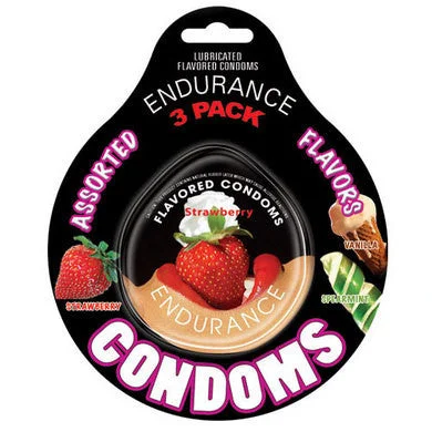 Sex toys with light waves-Endurance Assorted Flavored Condoms - 3 Pack