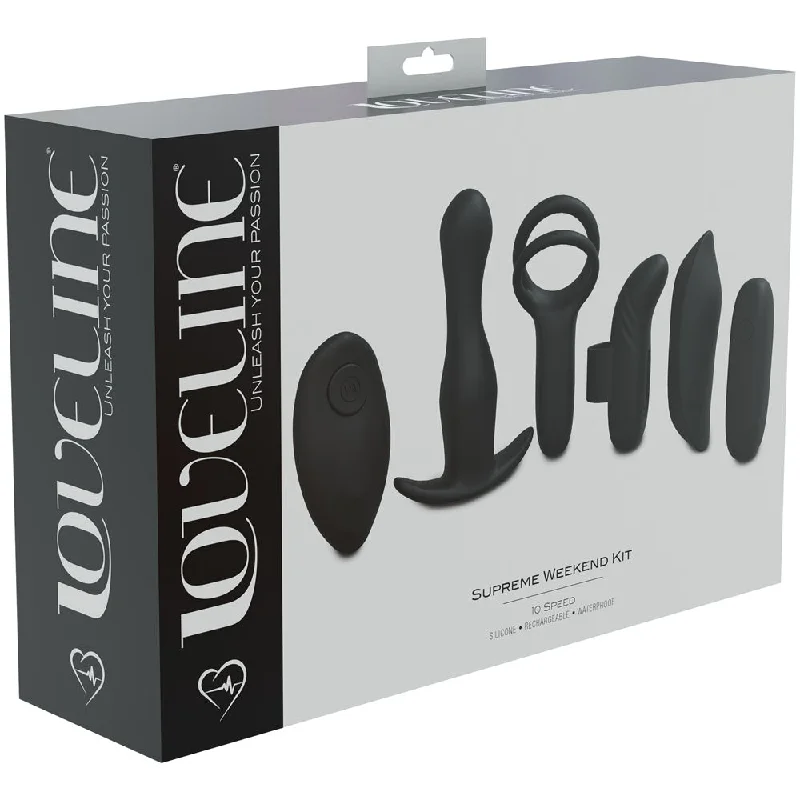 Vibrator snug keep-LOVELINE Supreme Weekend Vibrator and Cock Ring Kit - Black