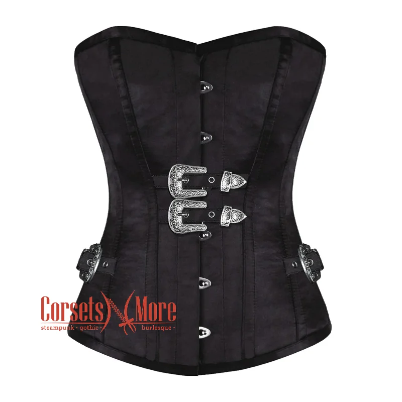 Corset for delicate chic-Black Satin Steampunk Overbust Gothic Waist Training Corset