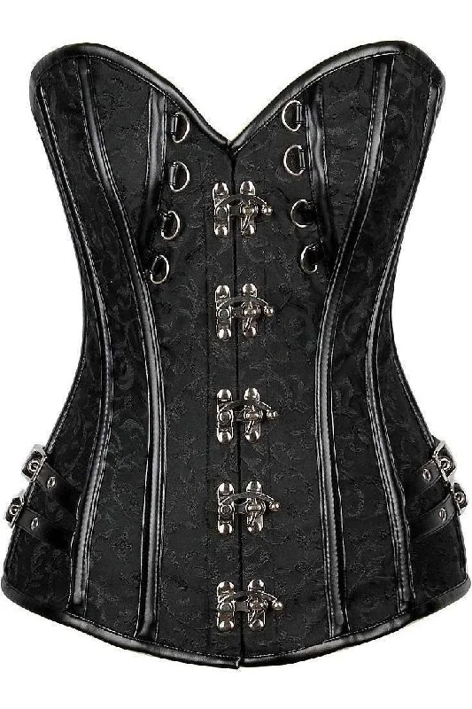 Silent wave dildos-Top Drawer Brocade & Faux Leather Steel Boned Corset