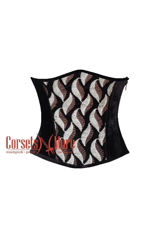 Corset in light rose-CorsetsNmore Seraphina Valeska Black Velvet With White Thread Leaf Work Plus Size Underbust Corset