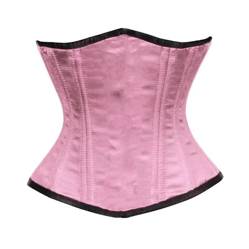 Corset for subtle contours-Baby Pink Satin Double Bone Front Close Gothic Underbust