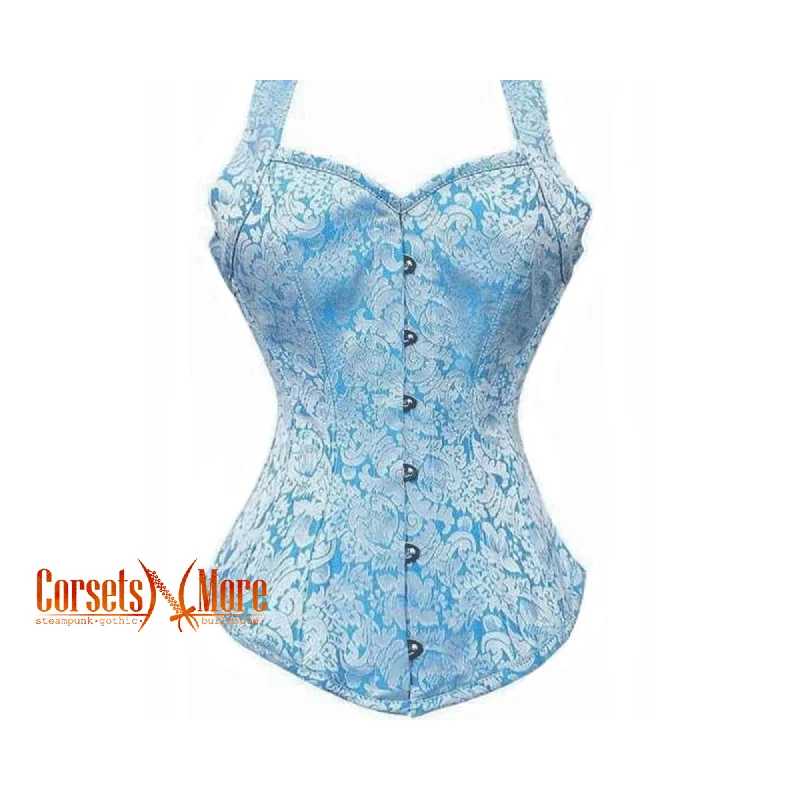 Corset in soft cerise-CorsetsNmore Women’s Turquoise Brocade Burlesque Overbust  Gothic Corset