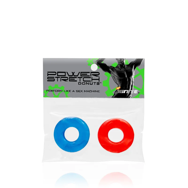 cock ring kick-Si-95108 COCK RINGS - POWER STRETCH DONUTS 2 PACK (RED/BLUE)