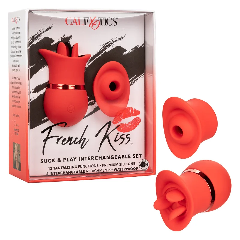 Vibrator no echo-French Kiss SUCK AND PLAY INTERCHANGEABLE SET Red Suction and Triple Flickering Tongue Vibrator