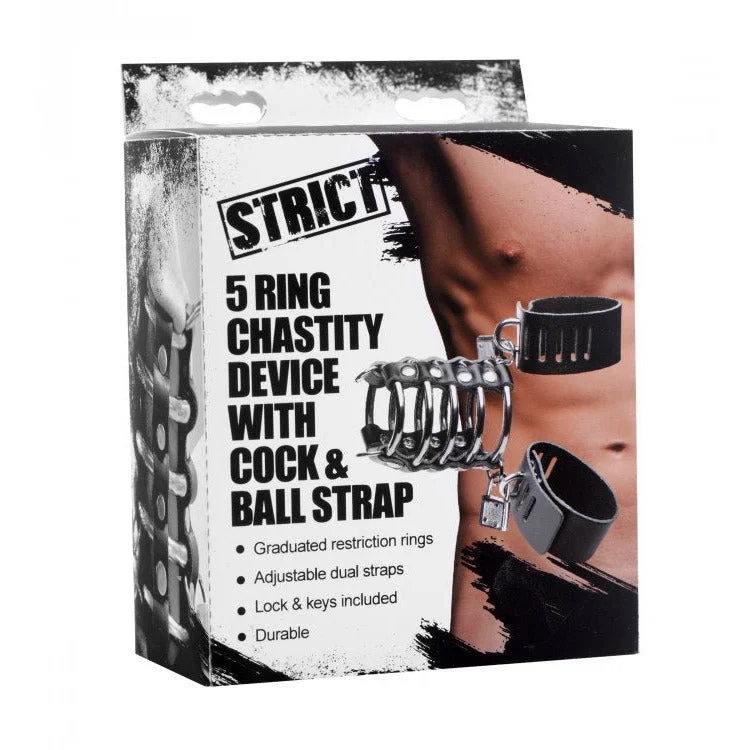 cock ring wild card-Strict 5 Ring Chastity Device With Cock & Ball Strap by XR