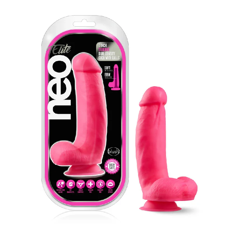 ebony-dildo-Neo Elite By Blush® | Neon Pink: 7-Inch Long Dildo - Made with Purio™ Silicone & SensaFeel® Dual Density Realistic Technology