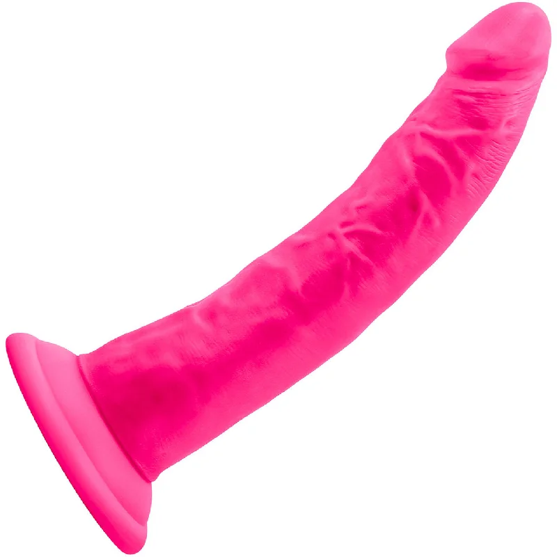 latch-on-dildo-Neo Elite 7.5 Inch Dual Density Realistic Silicone Dildo by Blush - Neon Pink