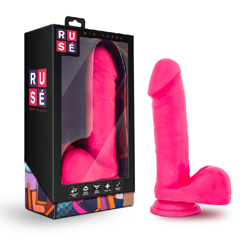 wedge-tip-dildo-Ruse By Blush® | Big Poppa Realistic G-Spot Hot Pink 7.75-Inch Long Dildo With Balls & Suction Cup Base